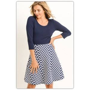 Navy Print Fitted Dress